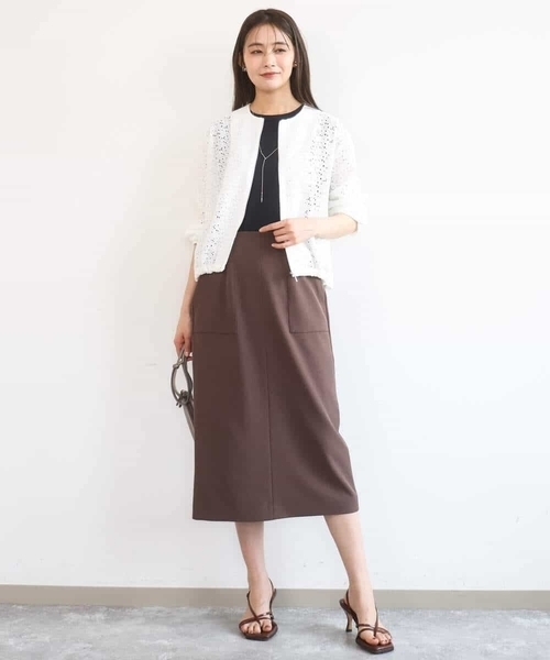 MK MICHEL KLEIN（エムケーミッシェルクラン）の「[洗える]花柄ラッセルレースジップアップブルゾン（ブルゾン・レディース・ホワイト/ネイビー・38）」の4枚目の写真