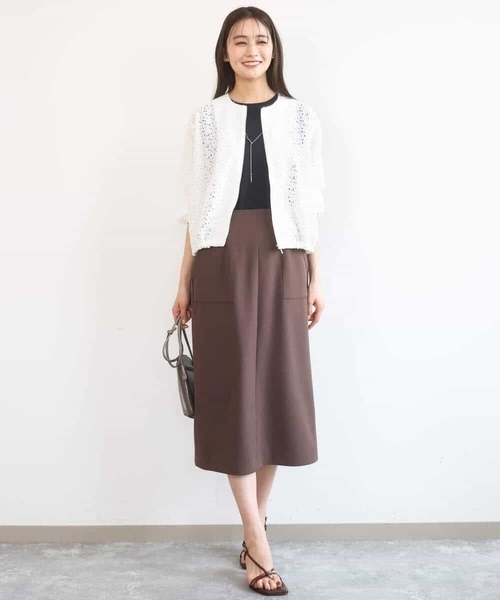 MK MICHEL KLEIN（エムケーミッシェルクラン）の「[洗える]花柄ラッセルレースジップアップブルゾン（ブルゾン・レディース・ホワイト/ネイビー・38）」の5枚目の写真