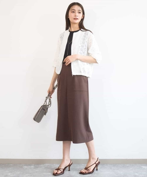 MK MICHEL KLEIN（エムケーミッシェルクラン）の「[洗える]花柄ラッセルレースジップアップブルゾン（ブルゾン・レディース・ホワイト/ネイビー・38）」の6枚目の写真