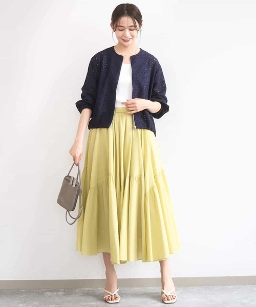 MK MICHEL KLEIN（エムケーミッシェルクラン）の「[洗える]花柄ラッセルレースジップアップブルゾン（ブルゾン・レディース・ホワイト/ネイビー・38）」の8枚目の写真