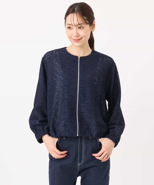 MK MICHEL KLEIN（エムケーミッシェルクラン）の「[洗える]花柄ラッセルレースジップアップブルゾン（ブルゾン・レディース・ホワイト/ネイビー・38）」の11枚目の写真