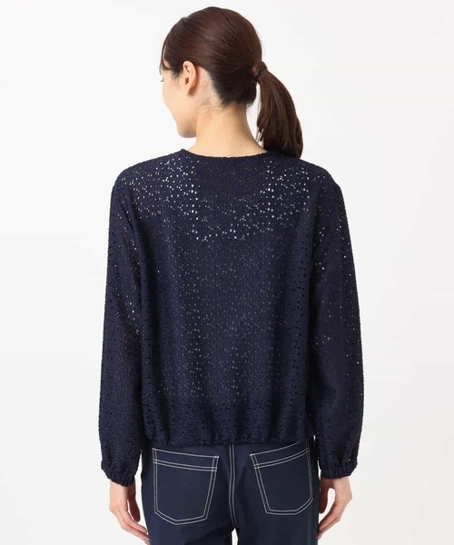 MK MICHEL KLEIN（エムケーミッシェルクラン）の「[洗える]花柄ラッセルレースジップアップブルゾン（ブルゾン・レディース・ホワイト/ネイビー・38）」の13枚目の写真