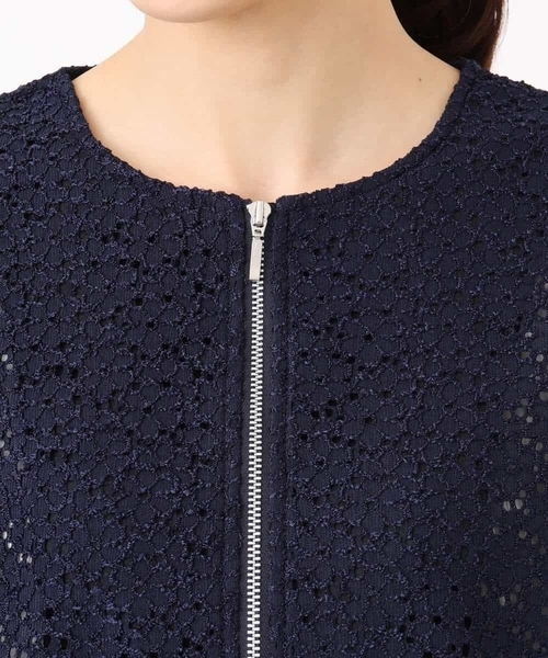 MK MICHEL KLEIN（エムケーミッシェルクラン）の「[洗える]花柄ラッセルレースジップアップブルゾン（ブルゾン・レディース・ホワイト/ネイビー・38）」の14枚目の写真