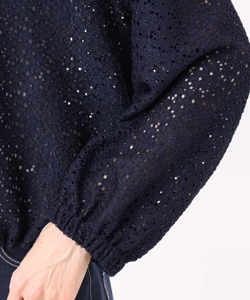MK MICHEL KLEIN（エムケーミッシェルクラン）の「[洗える]花柄ラッセルレースジップアップブルゾン（ブルゾン・レディース・ホワイト/ネイビー・38）」の16枚目の写真