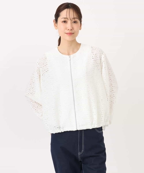 MK MICHEL KLEIN（エムケーミッシェルクラン）の「[洗える]花柄ラッセルレースジップアップブルゾン（ブルゾン・レディース・ホワイト/ネイビー・38）」の19枚目の写真