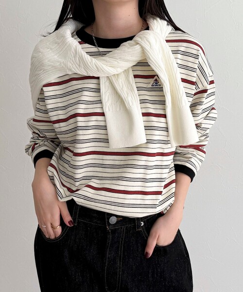 fredy emue（フレディエミュ）の「【GEVACO/ゲバコ】ボーダー天竺ベーシックロングスリーブTシャツ（Tシャツ/カットソー・レディース・ホワイト系その他/ベージュ系その他/ブルー系その他・38）」の3枚目の写真