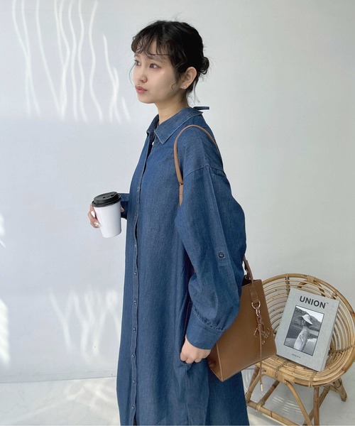 AS KNOW AS plus(アズノゥアズプラス)の「〇後レースアップリボン前開きシャツワンピース(ワンピース・レディース・ブラック系/グリーン系/ブルー系/ブルー系その他・FREE)」の7枚目の写真