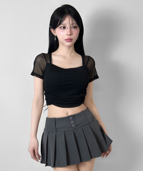 FOLLOWIN(フォロウィン)の「【カップ付き】シアースリーブドッキングクロップドTシャツ(Tシャツ/カットソー・レディース・ブラック/ホワイト・FREE)」の9枚目の写真