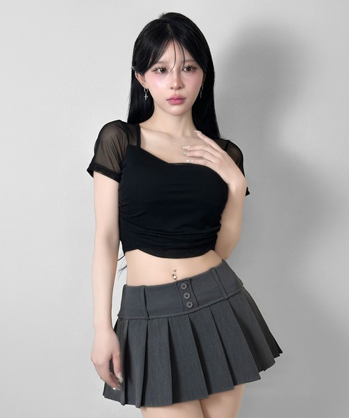 FOLLOWIN(フォロウィン)の「【カップ付き】シアースリーブドッキングクロップドTシャツ(Tシャツ/カットソー・レディース・ブラック/ホワイト・FREE)」の10枚目の写真