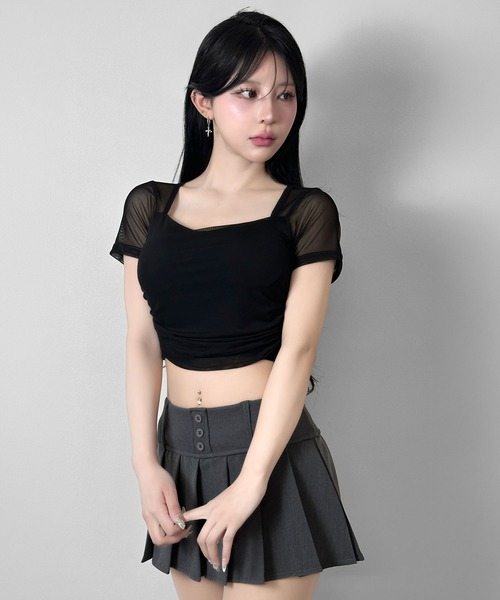 FOLLOWIN(フォロウィン)の「【カップ付き】シアースリーブドッキングクロップドTシャツ(Tシャツ/カットソー・レディース・ブラック/ホワイト・FREE)」の11枚目の写真
