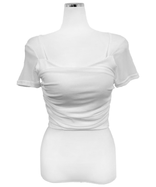 FOLLOWIN(フォロウィン)の「【カップ付き】シアースリーブドッキングクロップドTシャツ(Tシャツ/カットソー・レディース・ブラック/ホワイト・FREE)」の12枚目の写真