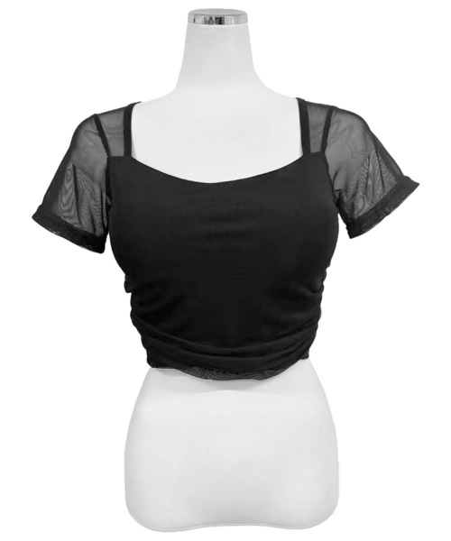 FOLLOWIN(フォロウィン)の「【カップ付き】シアースリーブドッキングクロップドTシャツ(Tシャツ/カットソー・レディース・ブラック/ホワイト・FREE)」の13枚目の写真