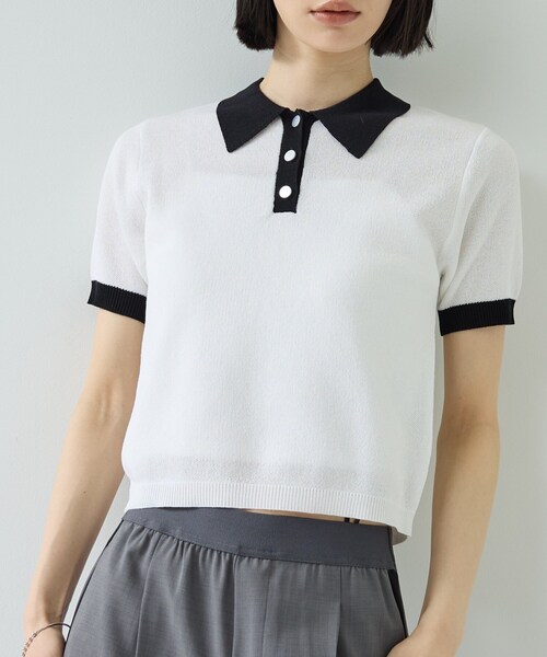 GALLEST（ギャレスト）の「ジャカードポロニット（ニット/セーター・レディース・サックスブルー系2/ホワイト系7/レッド系4/ブラック系4・38）」の2枚目の写真