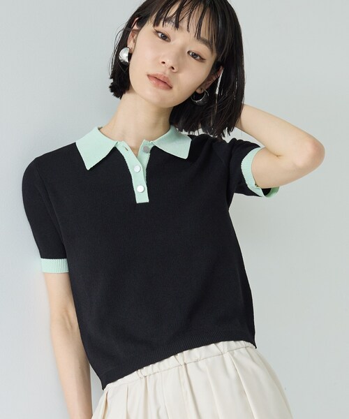 GALLEST（ギャレスト）の「ジャカードポロニット（ニット/セーター・レディース・サックスブルー系2/ホワイト系7/レッド系4/ブラック系4・38）」の3枚目の写真