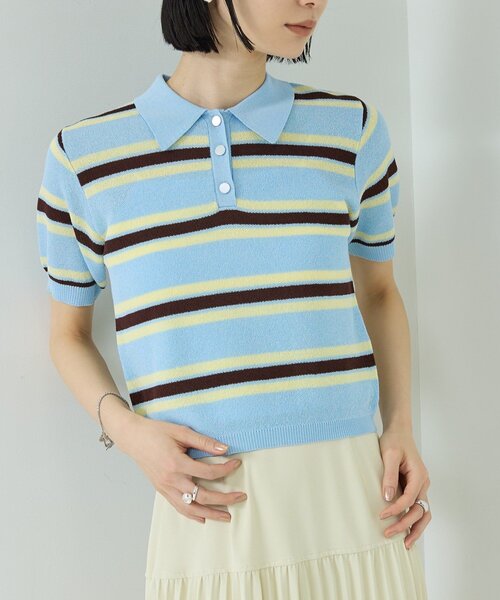 GALLEST（ギャレスト）の「ジャカードポロニット（ニット/セーター・レディース・サックスブルー系2/ホワイト系7/レッド系4/ブラック系4・38）」の4枚目の写真