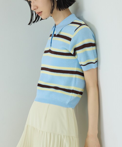 GALLEST（ギャレスト）の「ジャカードポロニット（ニット/セーター・レディース・サックスブルー系2/ホワイト系7/レッド系4/ブラック系4・38）」の5枚目の写真