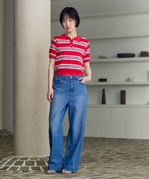 GALLEST（ギャレスト）の「ジャカードポロニット（ニット/セーター・レディース・サックスブルー系2/ホワイト系7/レッド系4/ブラック系4・38）」の7枚目の写真