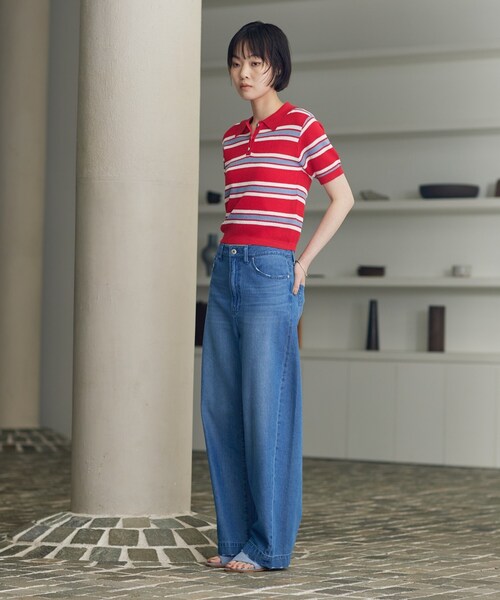 GALLEST（ギャレスト）の「ジャカードポロニット（ニット/セーター・レディース・サックスブルー系2/ホワイト系7/レッド系4/ブラック系4・38）」の8枚目の写真