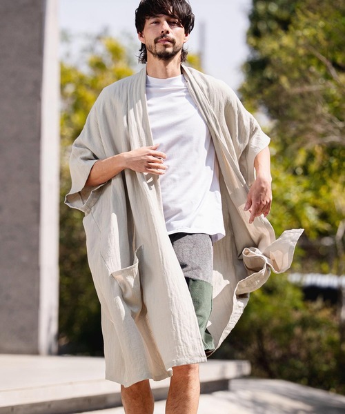 mcg3807-Nylon Rayon Linen KIMONO Like Gown ガウン(S69626cmb
