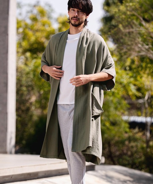 CAMBIO(カンビオ)の「mcg3807-Nylon Rayon Linen KIMONO Like Gown ガウン(S69626cmb)(カーディガン/ボレロ・メンズ・ベージュ/カーキブラウン/ブラック・S/M/L)」の5枚目の写真