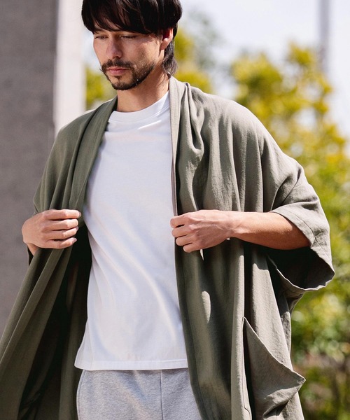 CAMBIO(カンビオ)の「mcg3807-Nylon Rayon Linen KIMONO Like Gown ガウン(S69626cmb)(カーディガン/ボレロ・メンズ・ベージュ/カーキブラウン/ブラック・S/M/L)」の6枚目の写真