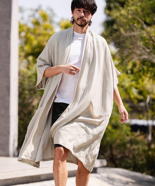 CAMBIO(カンビオ)の「mcg3807-Nylon Rayon Linen KIMONO Like Gown ガウン(S69626cmb)(カーディガン/ボレロ・メンズ・ベージュ/カーキブラウン/ブラック・S/M/L)」の10枚目の写真