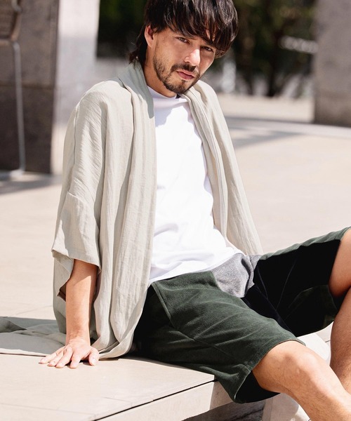 CAMBIO(カンビオ)の「mcg3807-Nylon Rayon Linen KIMONO Like Gown ガウン(S69626cmb)(カーディガン/ボレロ・メンズ・ベージュ/カーキブラウン/ブラック・S/M/L)」の12枚目の写真