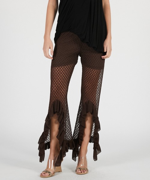 PRANK PROJECT（プランクプロジェクト）の「【2026Summer Pre-Order】シアーニットフリルパンツ / Sheer Knit Frill Pants（その他パンツ・レディース・ブラウン/ブラック・36/38）」の2枚目の写真