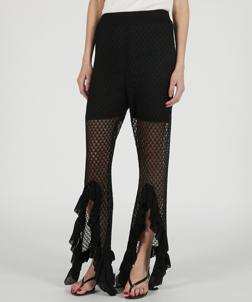 PRANK PROJECT（プランクプロジェクト）の「【2026Summer Pre-Order】シアーニットフリルパンツ / Sheer Knit Frill Pants（その他パンツ・レディース・ブラウン/ブラック・36/38）」の4枚目の写真