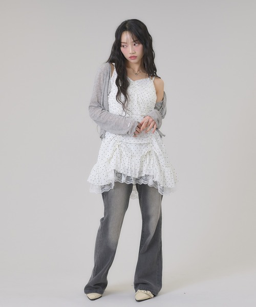 apres jour mignon（アプレジュールミニョン）の「ドロストレースキャミワンピース（チュニック・レディース・オフホワイト/ブラック系その他/ブラック・フリー/LARGE）」の12枚目の写真