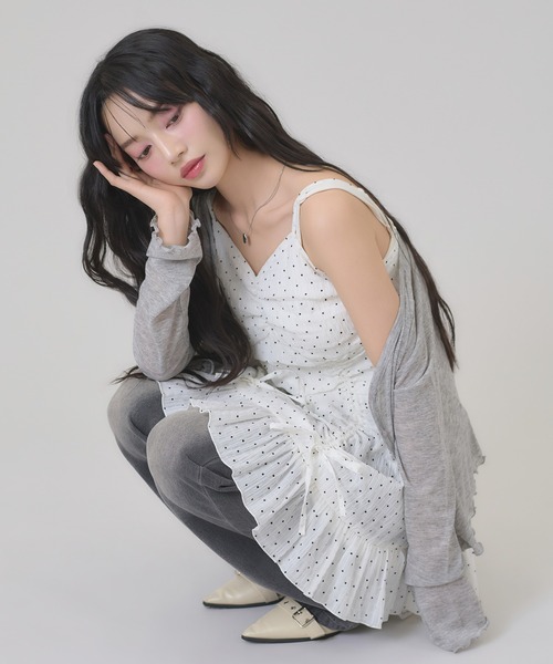 apres jour mignon（アプレジュールミニョン）の「ドロストレースキャミワンピース（チュニック・レディース・オフホワイト/ブラック系その他/ブラック・フリー/LARGE）」の15枚目の写真