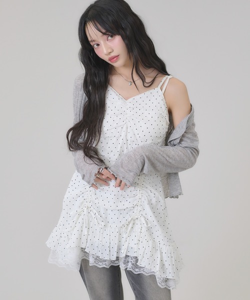 apres jour mignon（アプレジュールミニョン）の「ドロストレースキャミワンピース（チュニック・レディース・オフホワイト/ブラック系その他/ブラック・フリー/LARGE）」の19枚目の写真