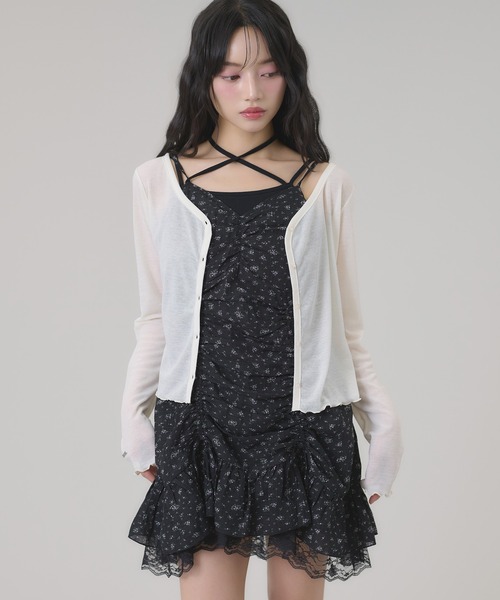apres jour mignon（アプレジュールミニョン）の「ドロストレースキャミワンピース（チュニック・レディース・オフホワイト/ブラック系その他/ブラック・フリー/LARGE）」の5枚目の写真