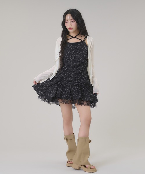 apres jour mignon（アプレジュールミニョン）の「ドロストレースキャミワンピース（チュニック・レディース・オフホワイト/ブラック系その他/ブラック・フリー/LARGE）」の8枚目の写真
