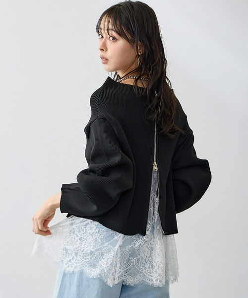 Anclear oui(アンクリアウィ)の「ダブルZIPワイドネックニット(ニット/セーター・レディース・ブルー/Black/White/PINK・F)」の2枚目の写真
