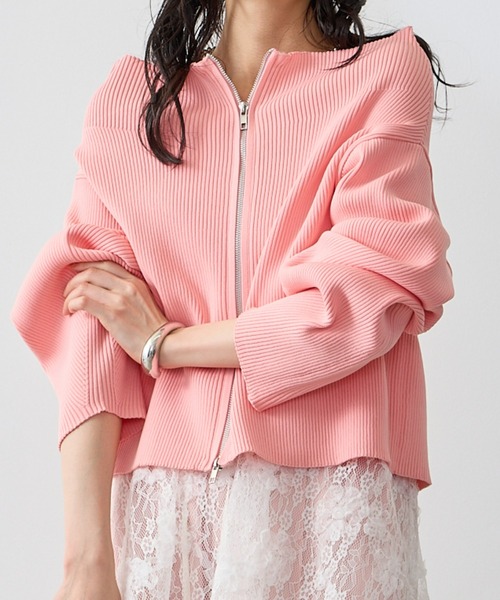 Anclear oui(アンクリアウィ)の「ダブルZIPワイドネックニット(ニット/セーター・レディース・ブルー/Black/White/PINK・F)」の4枚目の写真