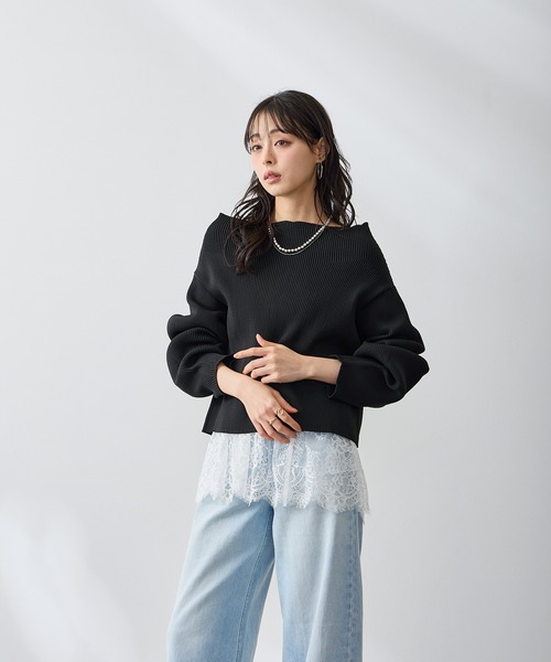 Anclear oui(アンクリアウィ)の「ダブルZIPワイドネックニット(ニット/セーター・レディース・ブルー/Black/White/PINK・F)」の16枚目の写真