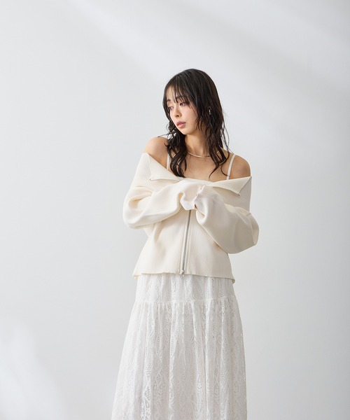 Anclear oui(アンクリアウィ)の「ダブルZIPワイドネックニット(ニット/セーター・レディース・ブルー/Black/White/PINK・F)」の7枚目の写真