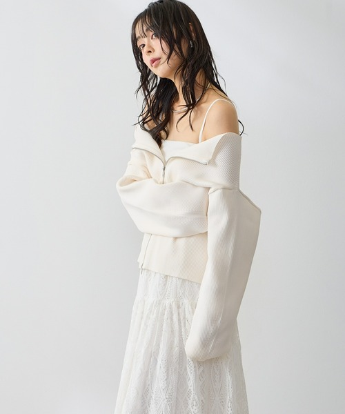 Anclear oui(アンクリアウィ)の「ダブルZIPワイドネックニット(ニット/セーター・レディース・ブルー/Black/White/PINK・F)」の6枚目の写真