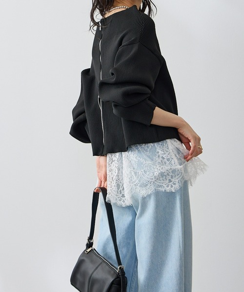 Anclear oui(アンクリアウィ)の「ダブルZIPワイドネックニット(ニット/セーター・レディース・ブルー/Black/White/PINK・F)」の13枚目の写真