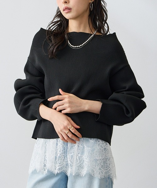 Anclear oui(アンクリアウィ)の「ダブルZIPワイドネックニット(ニット/セーター・レディース・ブルー/Black/White/PINK・F)」の12枚目の写真