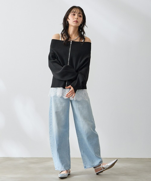 Anclear oui(アンクリアウィ)の「ダブルZIPワイドネックニット(ニット/セーター・レディース・ブルー/Black/White/PINK・F)」の18枚目の写真