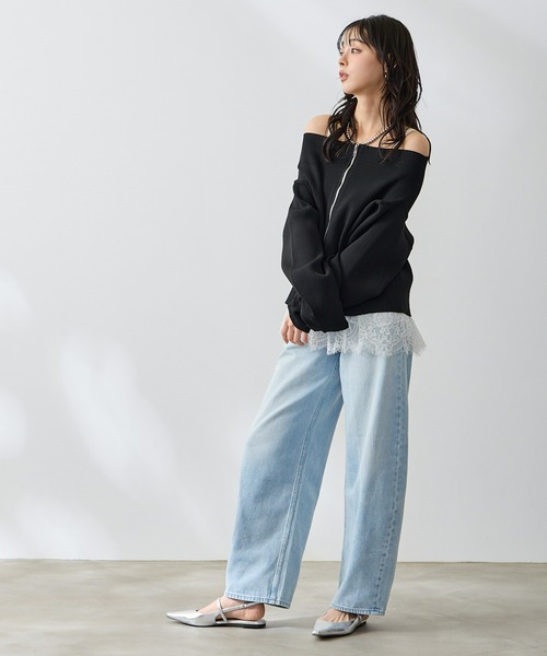Anclear oui(アンクリアウィ)の「ダブルZIPワイドネックニット(ニット/セーター・レディース・ブルー/Black/White/PINK・F)」の19枚目の写真