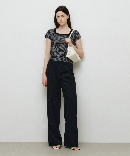 MONGDOL（モンドル）の「スクエアネックストライプ半袖TシャツブラックMDTS098BLACK（Tシャツ/カットソー・レディース・その他・SMALL/MEDIUM）」の2枚目の写真