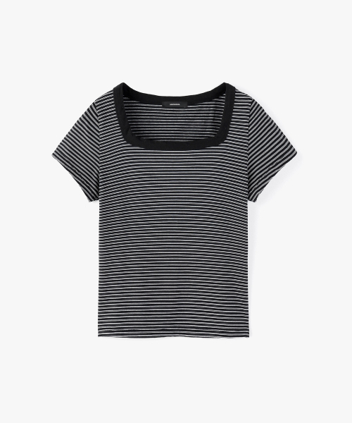 MONGDOL（モンドル）の「スクエアネックストライプ半袖TシャツブラックMDTS098BLACK（Tシャツ/カットソー・レディース・その他・SMALL/MEDIUM）」の6枚目の写真