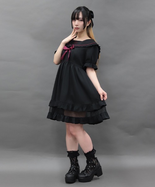 クロス刺繍セーラーミニOP（ワンピース）｜NIBBLE POISON（ニブル
