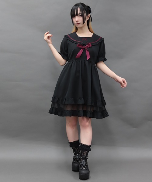 クロス刺繍セーラーミニOP（ワンピース）｜NIBBLE POISON（ニブル