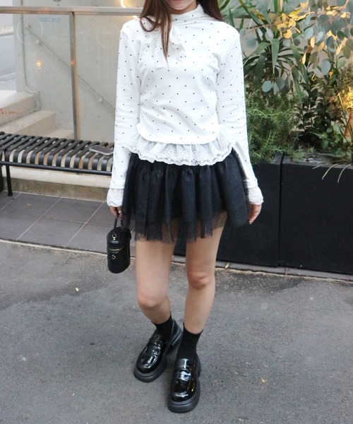ALLuRing ChaRm(アリュリングチャーム)の「Lace Layered Ribbon Dot Blouse / レースレイヤードリボンドットブラウス(シャツ/ブラウス・レディース・ホワイト・FREE)」の2枚目の写真