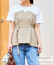 ROPE' PICNIC（ロペピクニック）の「【cahoさんコラボ】低身長・小柄さんサイズ エアリーリネンライク ドッキングカットトップス（Tシャツ/カットソー）」