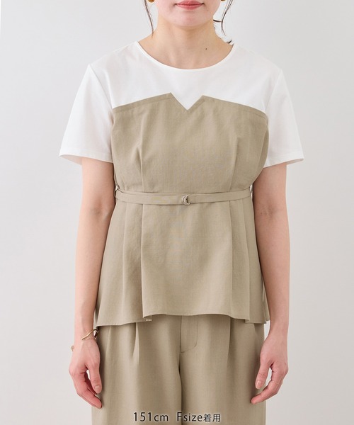 ROPE' PICNIC(ロペピクニック)の「【cahoさんコラボ】低身長・小柄さんサイズ エアリーリネンライク ドッキングカットトップス(Tシャツ/カットソー・レディース・ダークブラウン/ブラック/ネイビー/ベージュ/キャメル・FREE)」の6枚目の写真